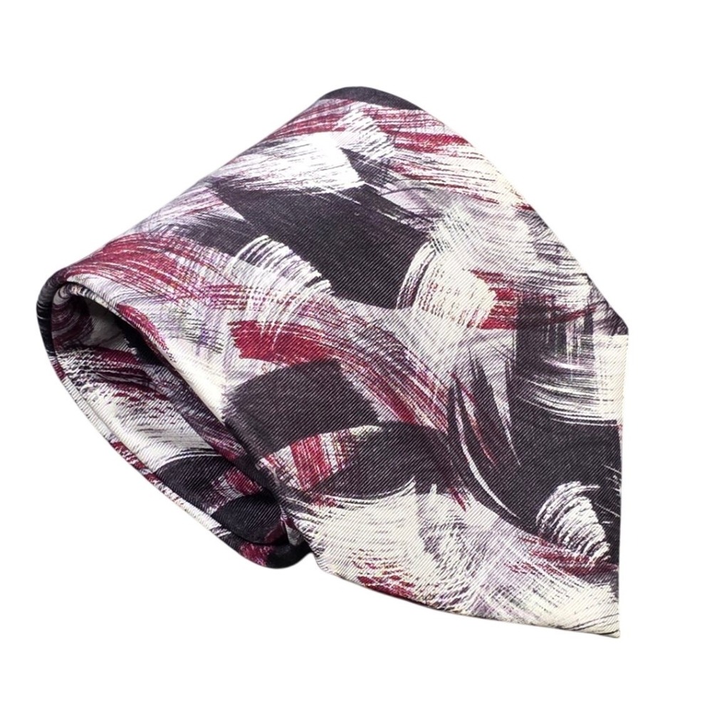 VTG Pierre Cardin Silk Necktie Men's Burgundy Black White Abstract Brushstroke